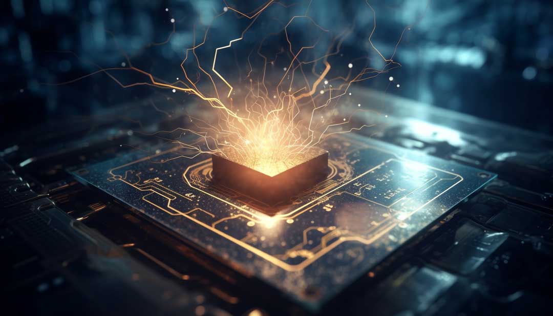 Application EMG2 - Glowing computer chip complexity electronics industry